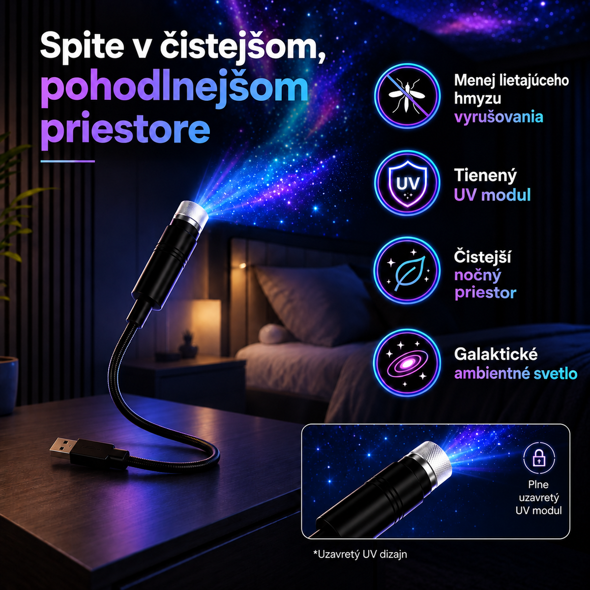 BILLHOL®✨ POHLCUJÚCI GALAKTICKÝ PROJEKTOR — 4 SVETY · GALAXIA · OCEÁN · DINOSAURY · POLÁRNA ŽIARA