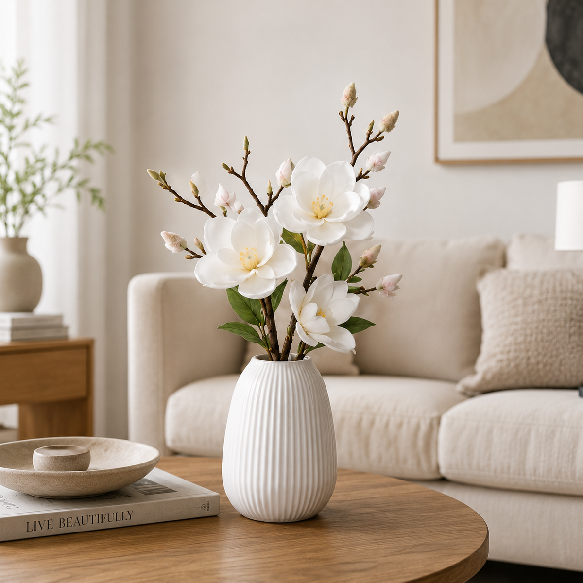 Premium Artificial White Magnolia Branches