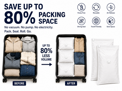 BILLHOL® PUMP-FREE TRAVEL COMPRESSION BAGS 🧳 – SAVE UP TO 80% PACKING SPACE, NO VACUUM OR PUMP NEEDED