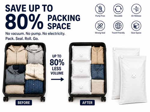 BILLHOL® PUMP-FREE TRAVEL COMPRESSION BAGS 🧳 – SAVE UP TO 80% PACKING SPACE, NO VACUUM OR PUMP NEEDED