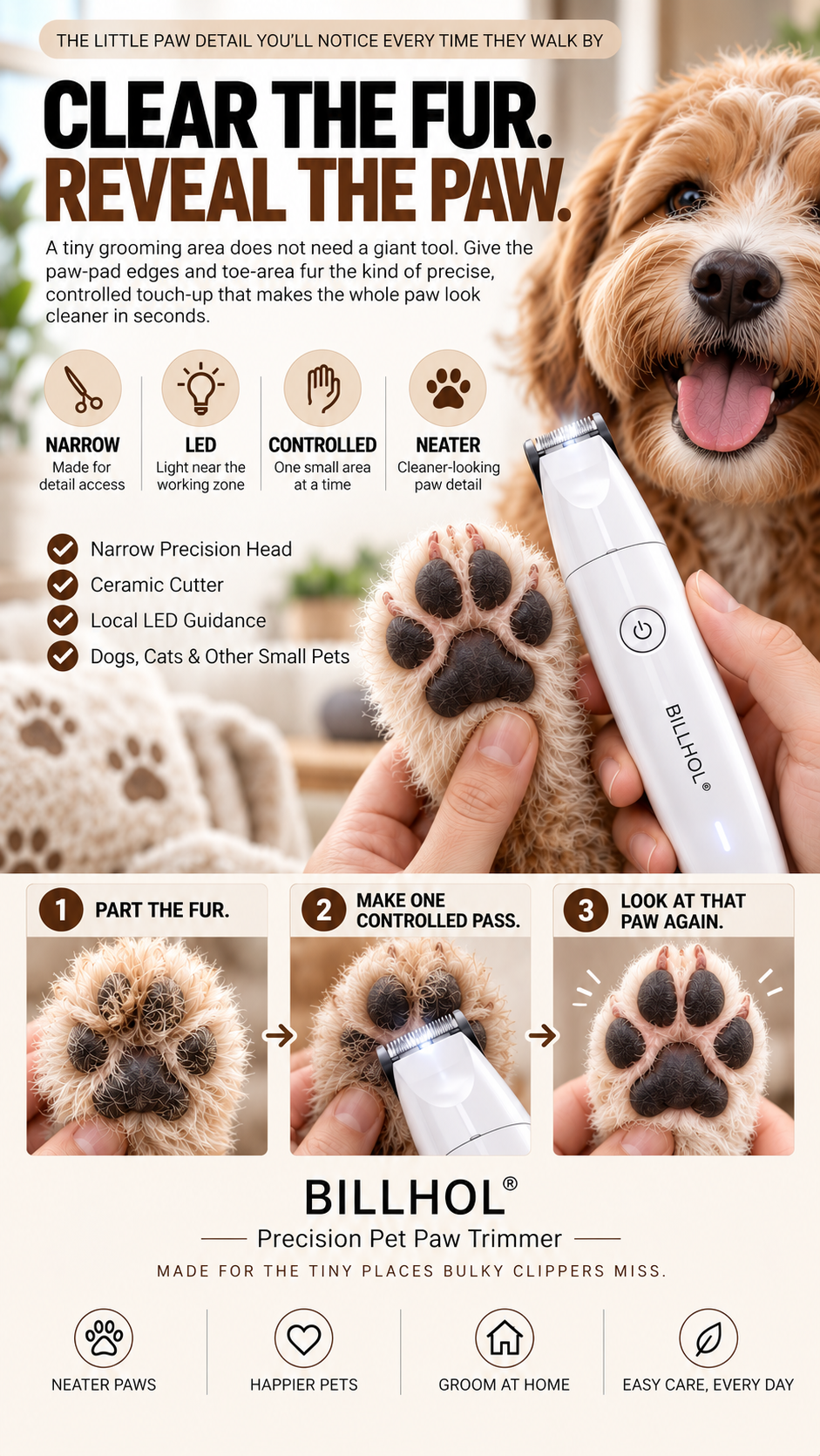 BILLHOL® Precision Paw Trimmer — Clear the Fur. Reveal the Paw.