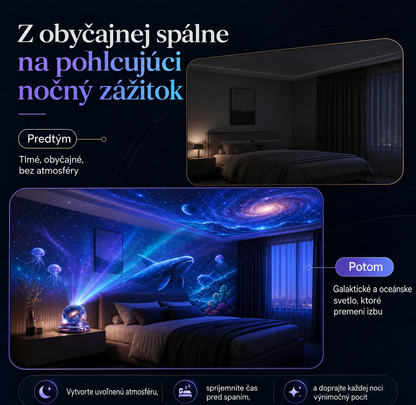BILLHOL® 🌌 POHLCUJÚCI GALAKTICKÝ PROJEKTOR — 4 SVETY · GALAXIA · OCEÁN · DINOSAURY · POLÁRNA ŽIARA