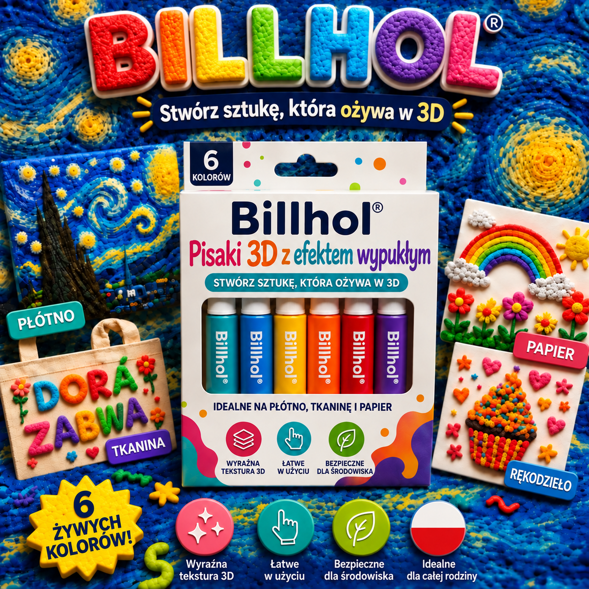 BILLHOL® 🫧 Pisaki 3D z efektem wypukłym – Zamień zwykłe rysunki w kolorowe dzieła 3D