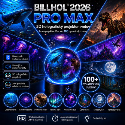 BILLHOL® 2026 PRO MAX – 5D inteligentný projektor svetov 🎗️ Vytvorte viac ako 100 pohlcujúcich svetov s Bluetooth ovládaním a vstavanými zvukovými efektmi.