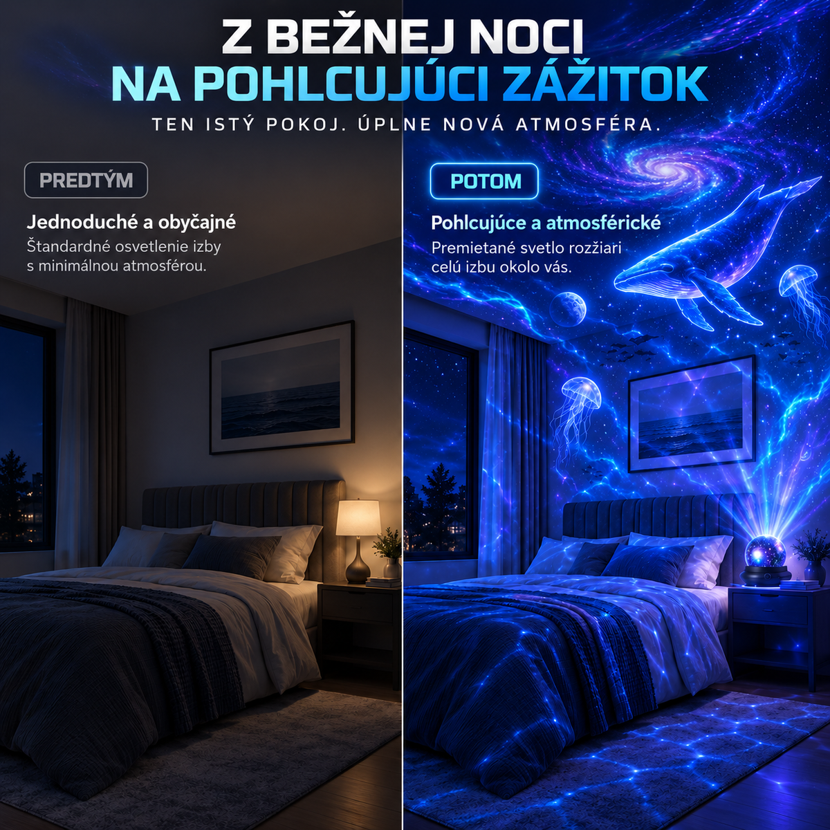 BILLHOL® 🌌 POHLCUJÚCI GALAKTICKÝ PROJEKTOR — 4 SVETY · GALAXIA · OCEÁN · DINOSAURY · POLÁRNA ŽIARA