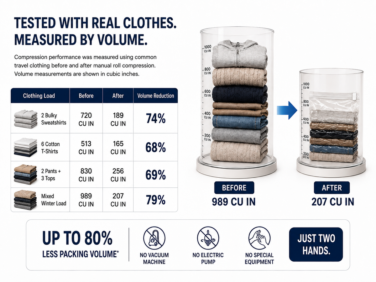 BILLHOL® PUMP-FREE TRAVEL COMPRESSION BAGS 🧳 – SAVE UP TO 80% PACKING SPACE, NO VACUUM OR PUMP NEEDED