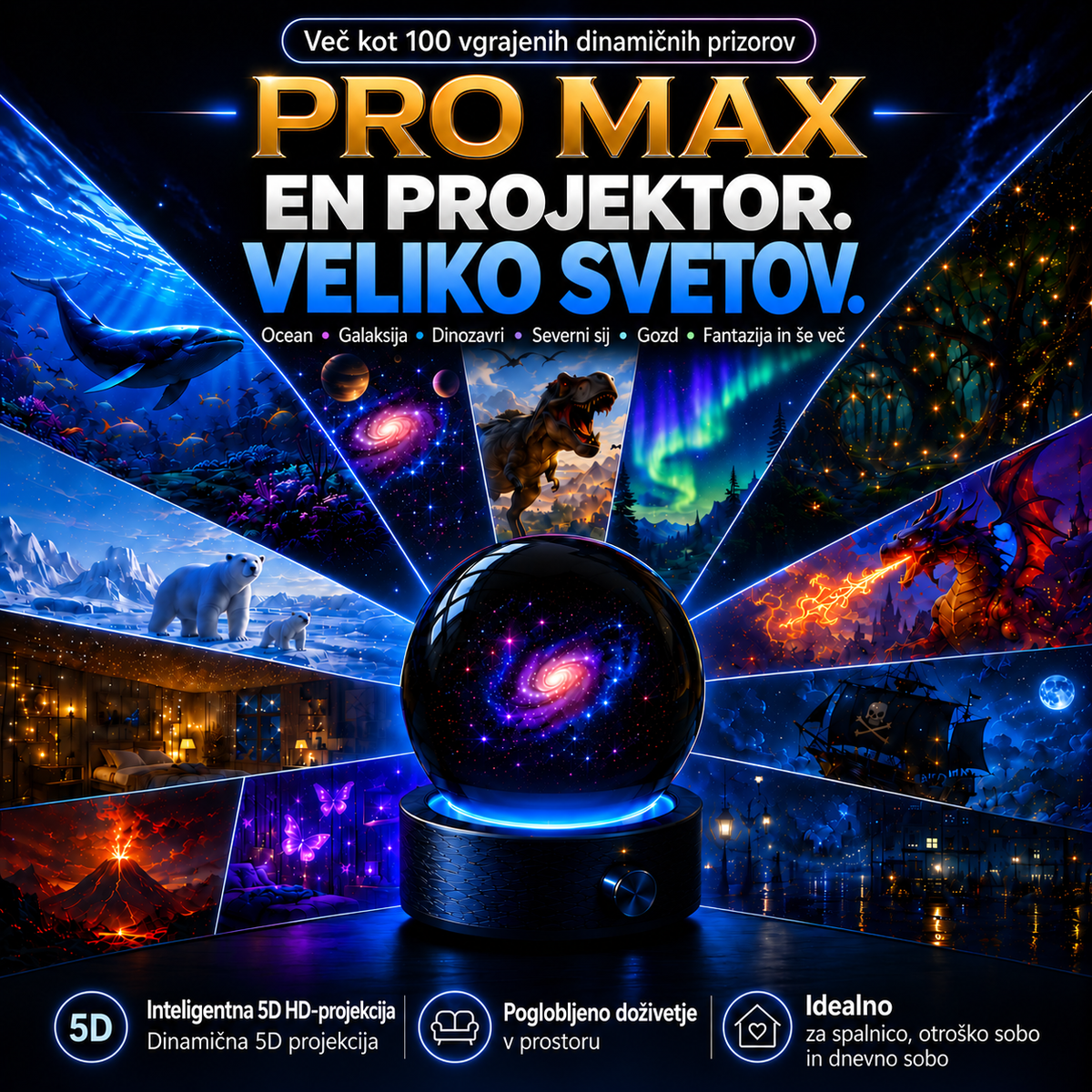 BILLHOL®🪐🌈  2026 PRO MAX 5D – pametni projektor več kot 100 osupljivih svetov z Bluetooth upravljanjem in zvočnimi učinki
