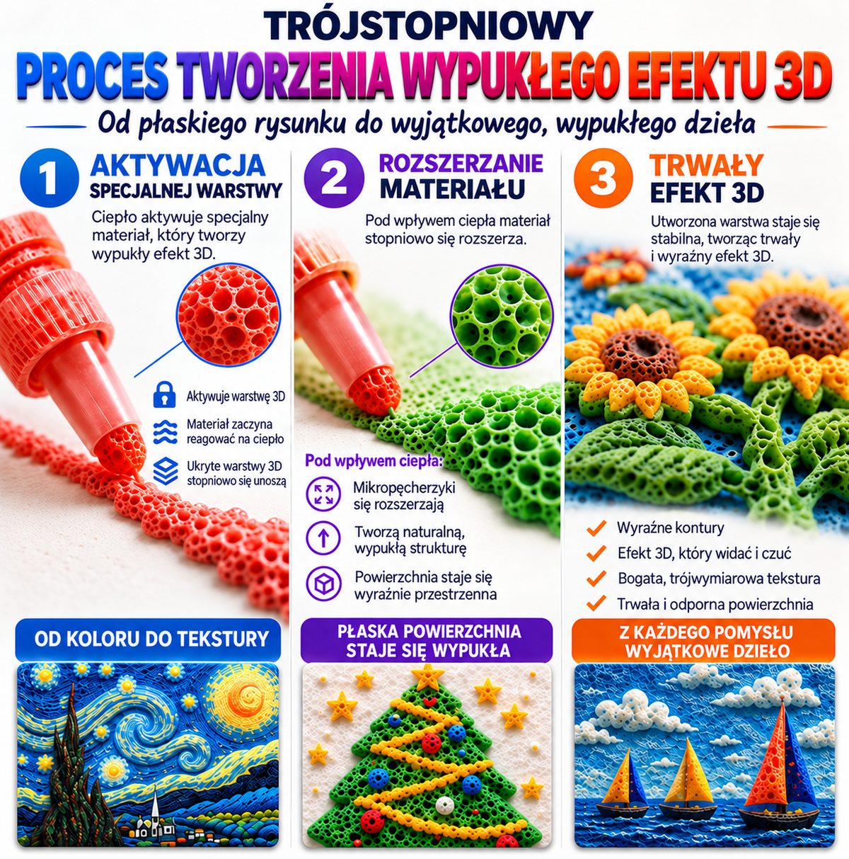 BILLHOL® 🫧 Pisaki 3D z efektem wypukłym – Zamień zwykłe rysunki w kolorowe dzieła 3D