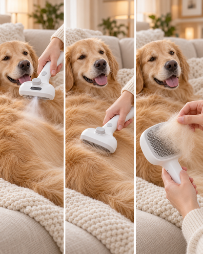 BILLHOL® Mist & Massage Pet Grooming Brush – Mist, Brush & Lift Away Loose Fur