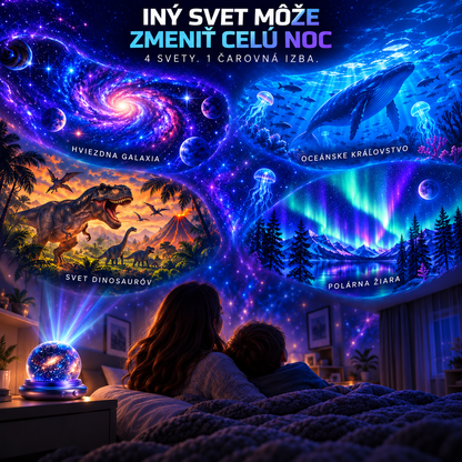 BILLHOL® 🌌 POHLCUJÚCI GALAKTICKÝ PROJEKTOR — 4 SVETY · GALAXIA · OCEÁN · DINOSAURY · POLÁRNA ŽIARA