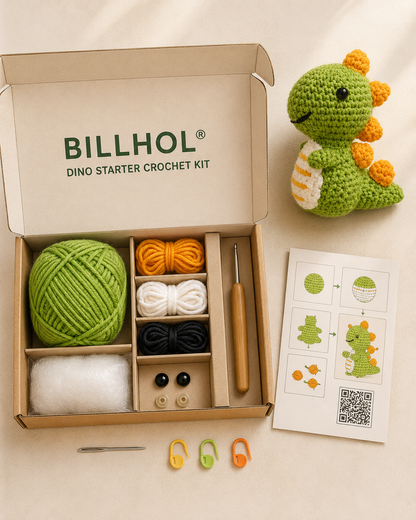 BILLHOL® Easy Crochet Dinosaur Kit for Beginners 🦖 – Make Your First Little Dino