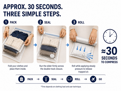 BILLHOL® PUMP-FREE TRAVEL COMPRESSION BAGS 🧳 – SAVE UP TO 80% PACKING SPACE, NO VACUUM OR PUMP NEEDED