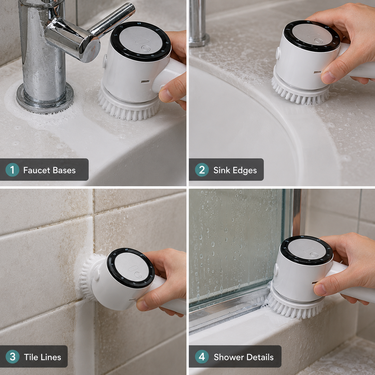 BILLHOL® Cordless Detail Cleaning Brush – Compact 3-Head Electric Scrubber