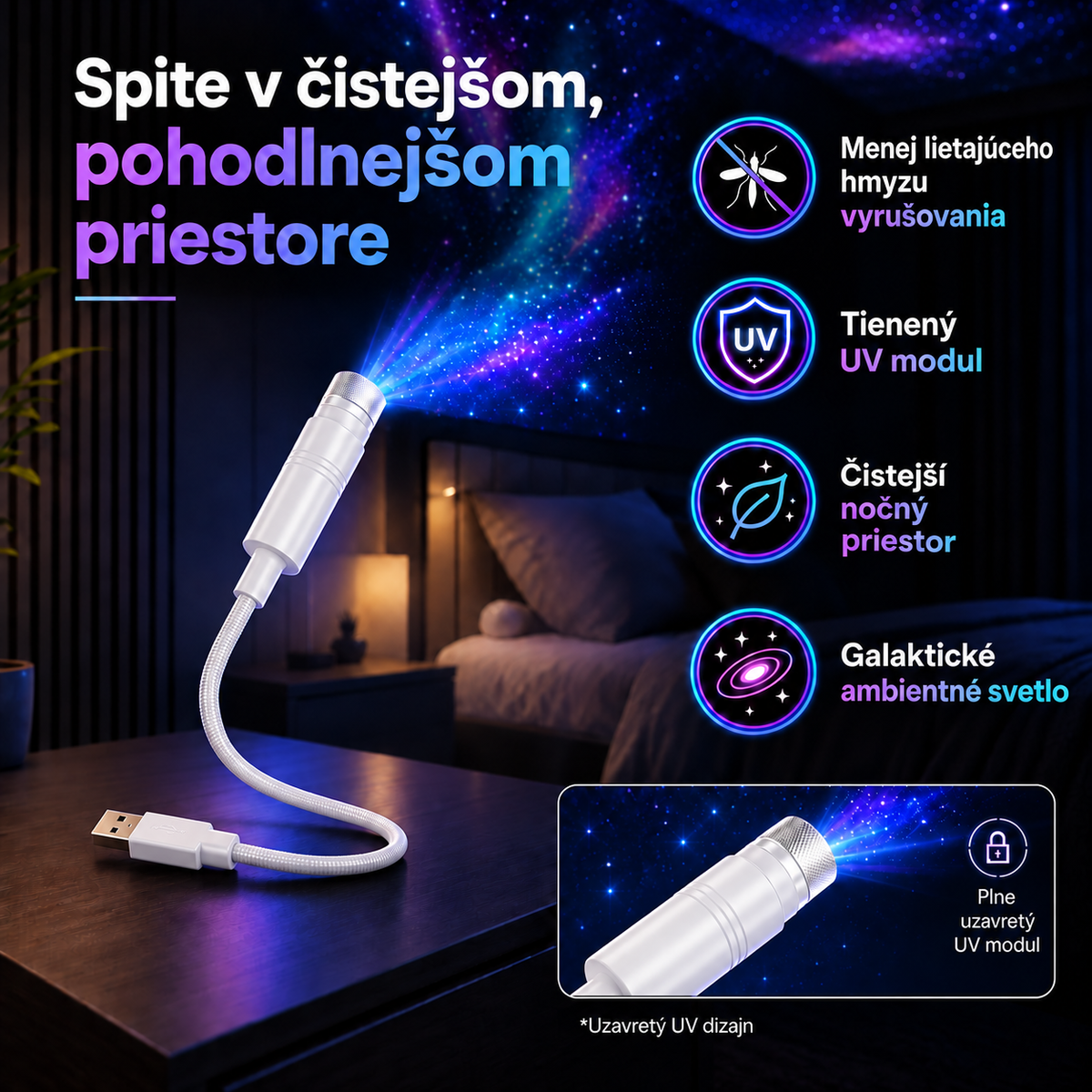 BILLHOL®  ❤️POHLCUJÚCI GALAKTICKÝ PROJEKTOR — 4 SVETY · GALAXIA · OCEÁN · DINOSAURY · POLÁRNA ŽIARA
