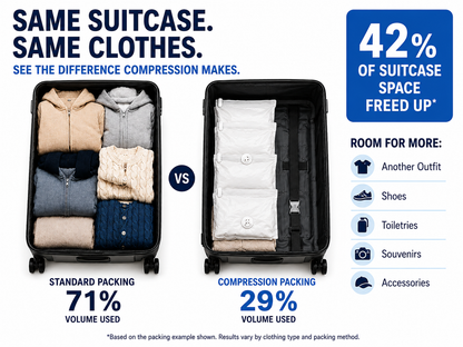 BILLHOL® PUMP-FREE TRAVEL COMPRESSION BAGS 🧳 – SAVE UP TO 80% PACKING SPACE, NO VACUUM OR PUMP NEEDED