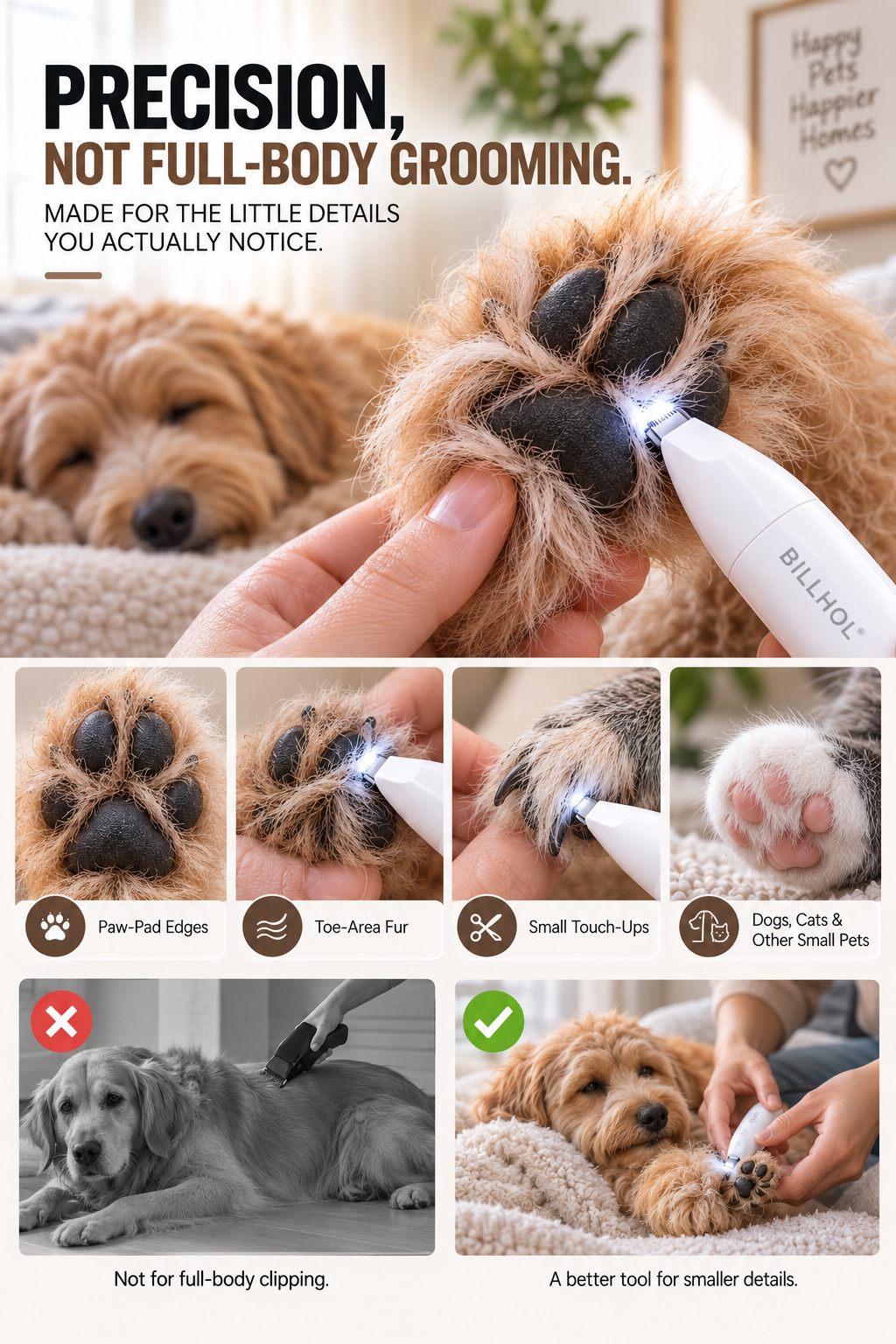 BILLHOL® Precision Paw Trimmer — Clear the Fur. Reveal the Paw.