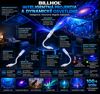 BILLHOL® 2026 PRO MAX – 5D inteligentný projektor svetov 💫 Vytvorte viac ako 100 pohlcujúcich svetov s Bluetooth ovládaním a vstavanými zvukovými efektmi.