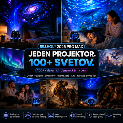 BILLHOL® 2026 PRO MAX – 5D inteligentný projektor svetov 🎗️ Vytvorte viac ako 100 pohlcujúcich svetov s Bluetooth ovládaním a vstavanými zvukovými efektmi.