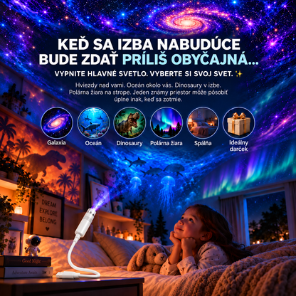BILLHOL®  ❤️POHLCUJÚCI GALAKTICKÝ PROJEKTOR — 4 SVETY · GALAXIA · OCEÁN · DINOSAURY · POLÁRNA ŽIARA