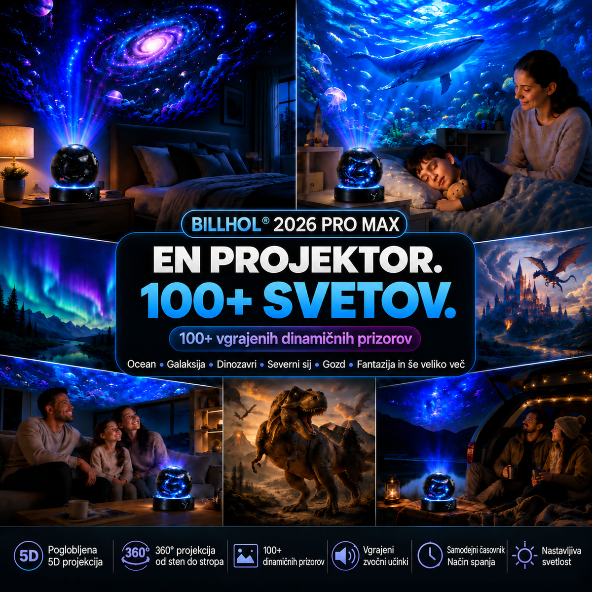 BILLHOL®🪐🌈  2026 PRO MAX 5D – pametni projektor več kot 100 osupljivih svetov z Bluetooth upravljanjem in zvočnimi učinki