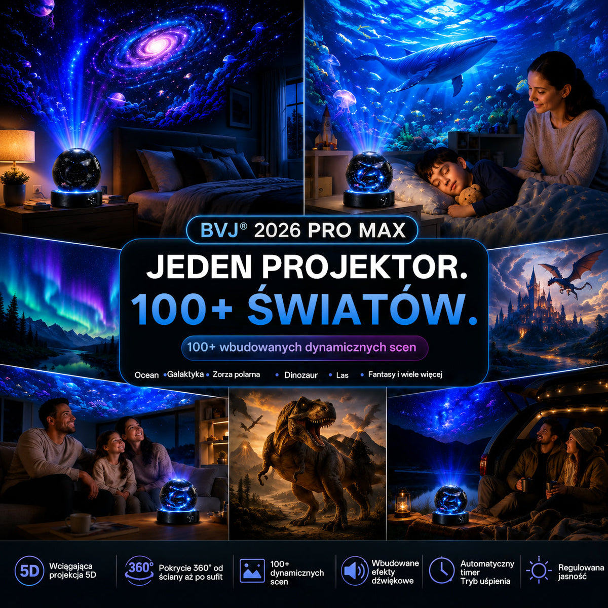 BVJ®✈️❤️2026 PRO MAX 5D – inteligentny projektor niezwykłych światów Odkrywaj ponad 100 zachwycających światów, sterując urządzeniem przez Bluetooth i korzystając z efektów dźwiękowych.