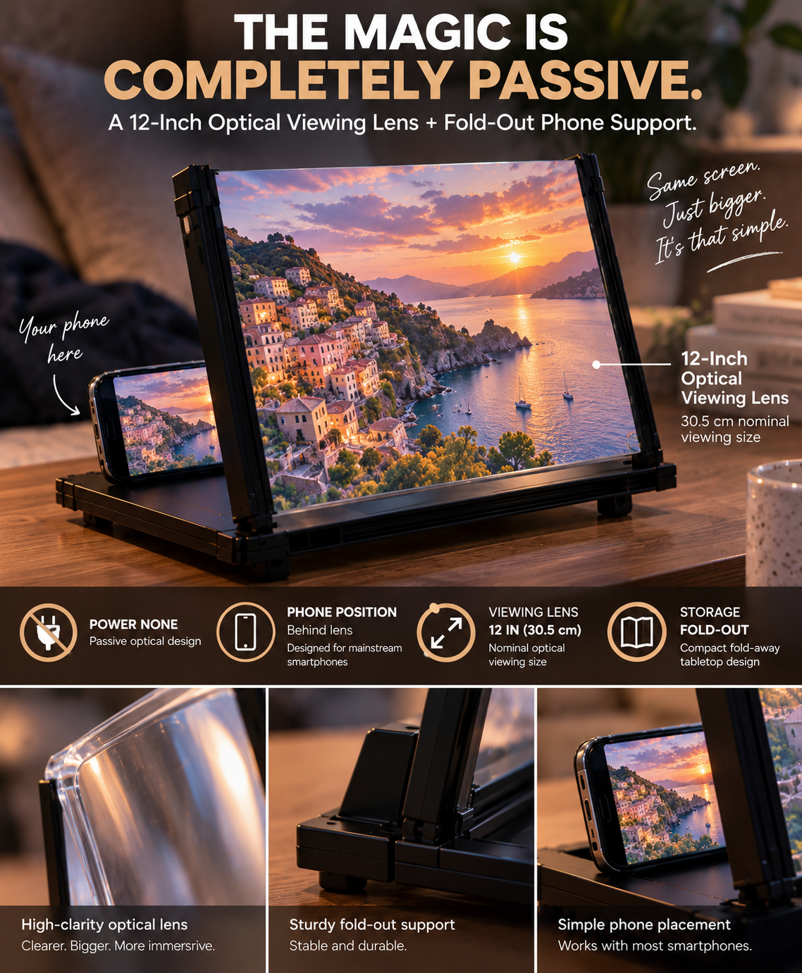 BILLHOL® 12-Inch Fold-Out Phone Screen Magnifier 📱– A Bigger View in Seconds