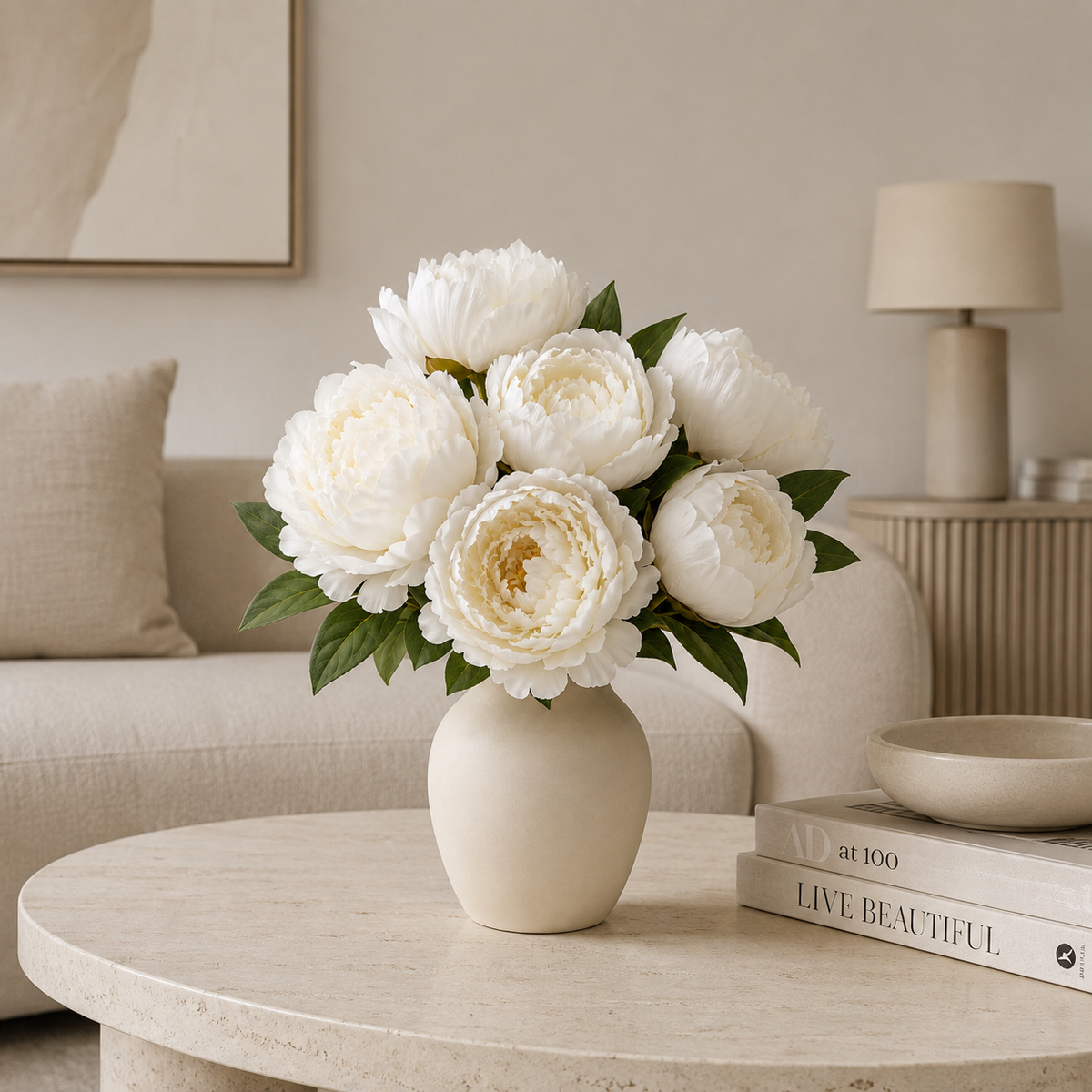 Luxury Artificial White Peony Flowers