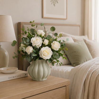Luxury Artificial White Rose & Eucalyptus Mixed Bouquet