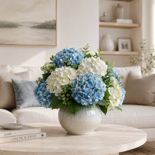 Premium Artificial Blue & White Hydrangea Bouquet